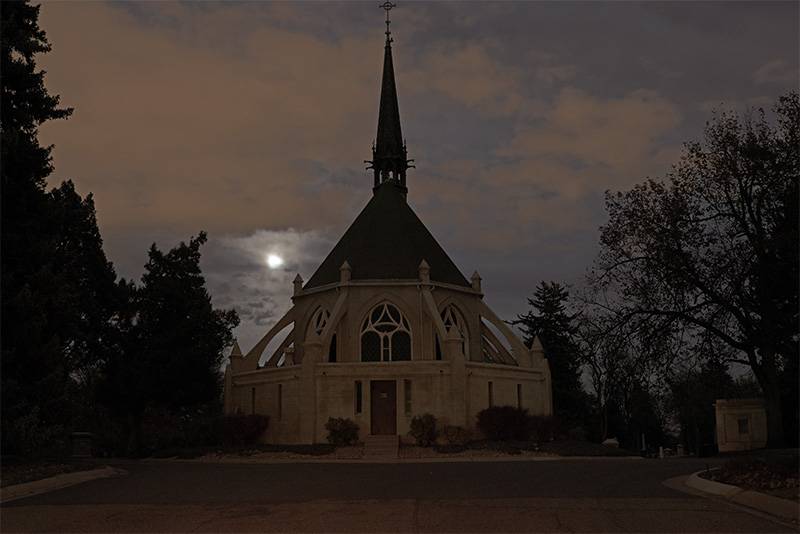 "Moonrise Over Ivy Chapel I" - Fairmount Cemetery